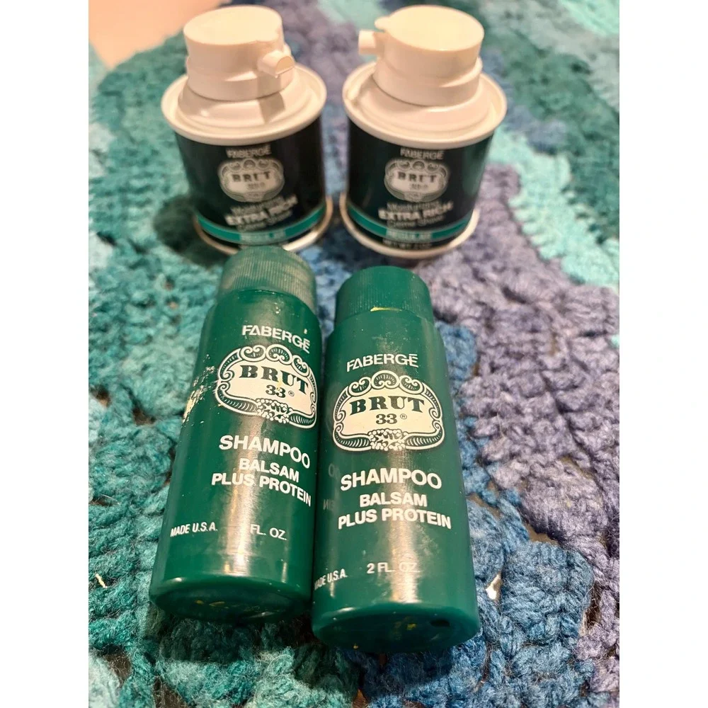 Vintage Faberge Brut 33 Shampoo and Shave Cream Set Travel‎ Size 2oz Made in USA